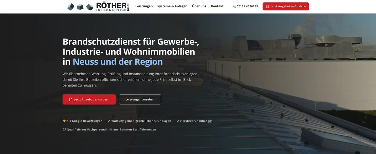 Startseite von Röther Interservice nach dem Relaunch